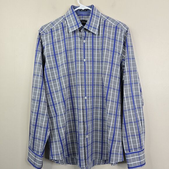 Bullock & Jones Mens Long Sleeve Classic Fit Windowpane Print Button Down Medium - Picture 2 of 7